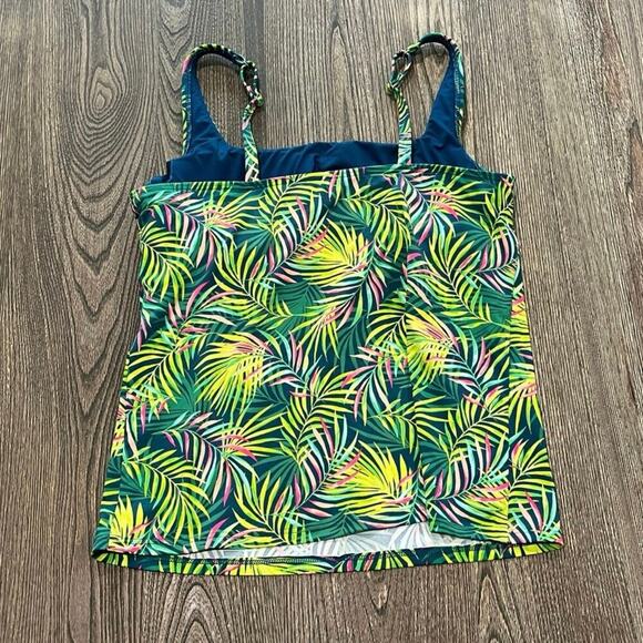 Lands' End Tankini Top Square Neck Underwire Baltic Teal Multi Palm Size 14 - Picture 5 of 5
